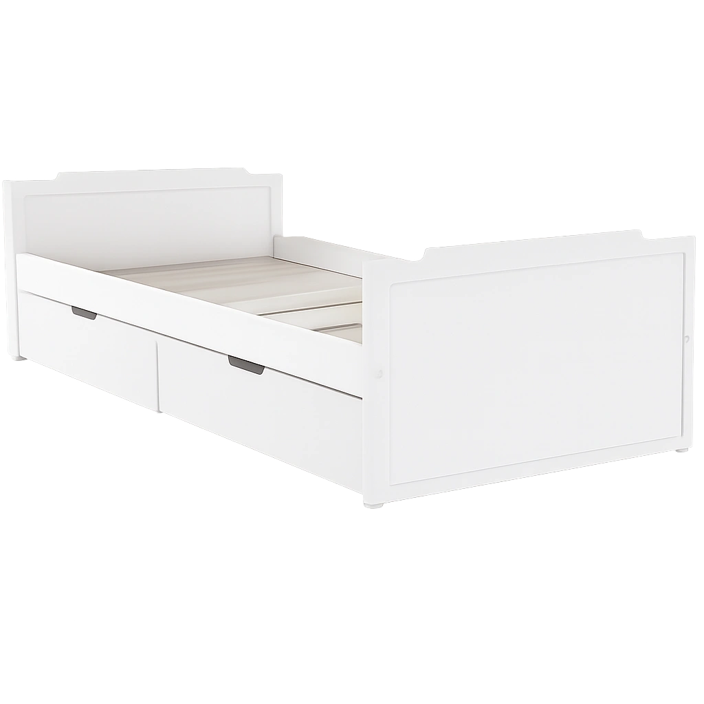 Kiefernholzbett mit Schubladen 90x200 cm - Weiße Einzelbett für Schlafzimmer