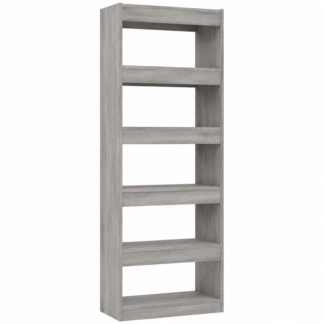 Modernes Holzwerkstoff-Bücherregal Sonoma Grau 60x30x166 cm, vielseitiger Raumteiler und Buchregal für Wohnzimmer und Flur, großflächiger Stauraum