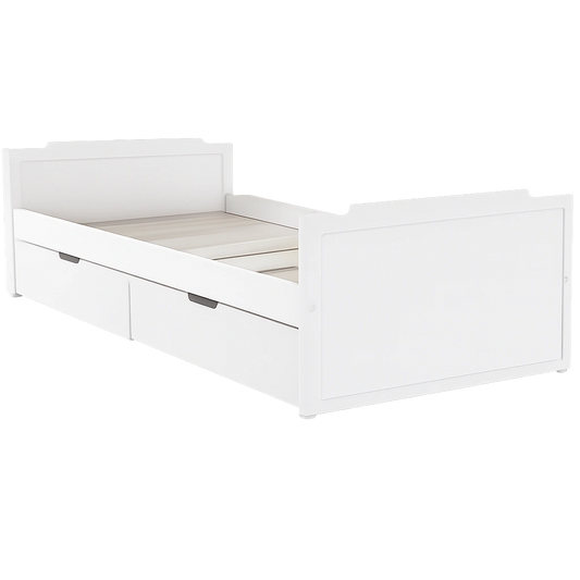 Kiefernholzbett mit Schubladen 90x200 cm - Weiße Einzelbett für Schlafzimmer