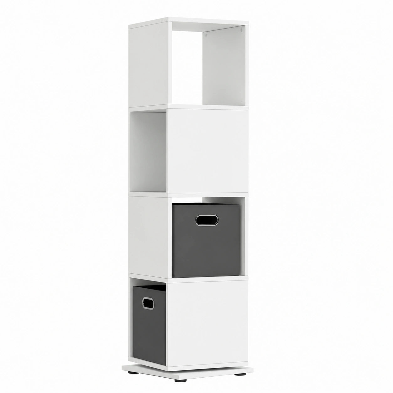 Vicco Drehregal Weiß mit 2 Faltboxen, 360° drehbar, 35x144 cm, ideal für Akten und 30x30 Boxen
