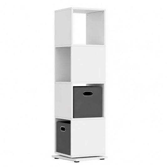 Vicco Drehregal Weiß mit 2 Faltboxen, 360° drehbar, 35x144 cm, ideal für Akten und 30x30 Boxen