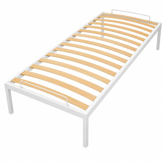 Metallbett 80x200 cm mit Stauraum und flexiblem Birkenholz-Lattenrost, Gästebett in Weiß, einfache Montage