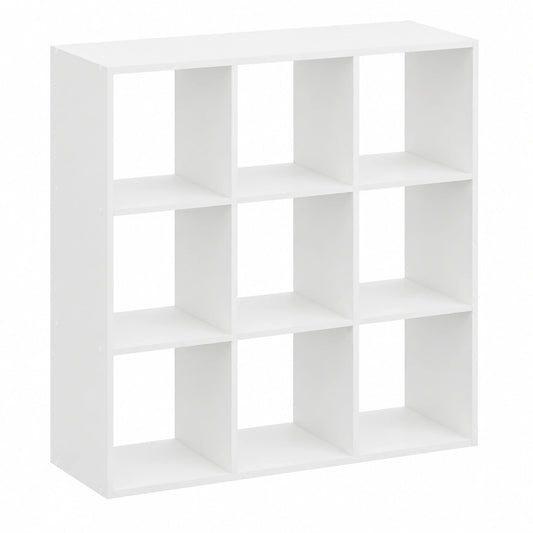 Multifunktionales Bücherregal mit 9 Fächern, Weißes Holzregal für Wohnzimmer oder Büro