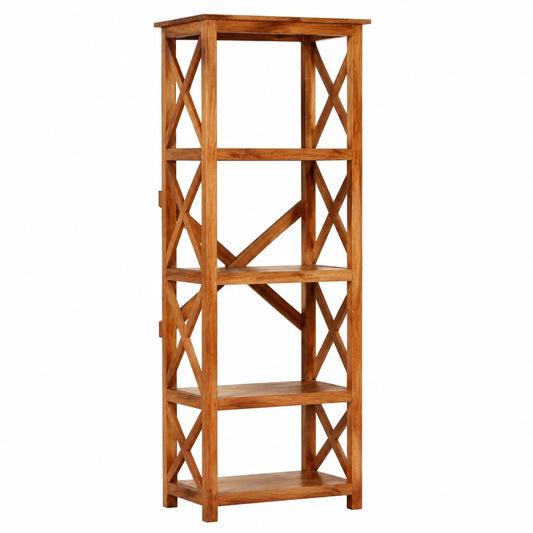 Akazienholz Bücherregal in Honigfarbe mit 4 Regalböden, 60x30x160 cm, Stabiler Stand für Wohnzimmer, Büro und Flur