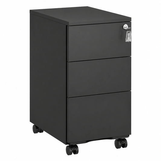 SONGMICS Rollcontainer mit Schubladen, abschließbarer Aktenschrank, mobiler Druckertisch, vormontiert, für Büro & Homeoffice, 40 x 30 x 54 cm, Mattschwarz