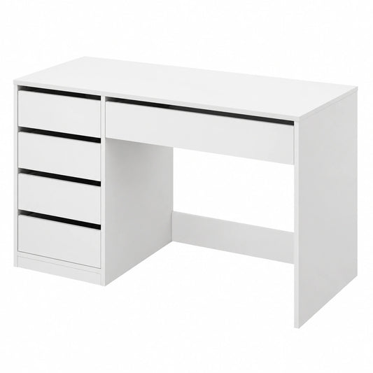 Moderner Schminktisch Weiß mit 5 Schubladen, Stauraumlösung für Schlafzimmer, Jugendzimmer und Büro, 120x55x75 cm