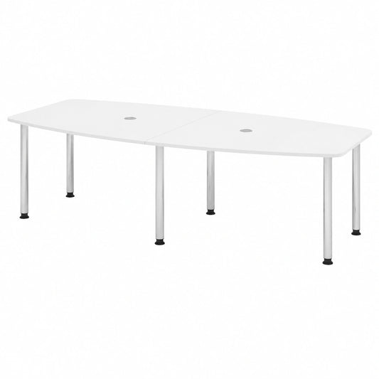 Ovaler Konferenztisch 280x130 cm in Weiß mit Chromfüßen für 10 Personen