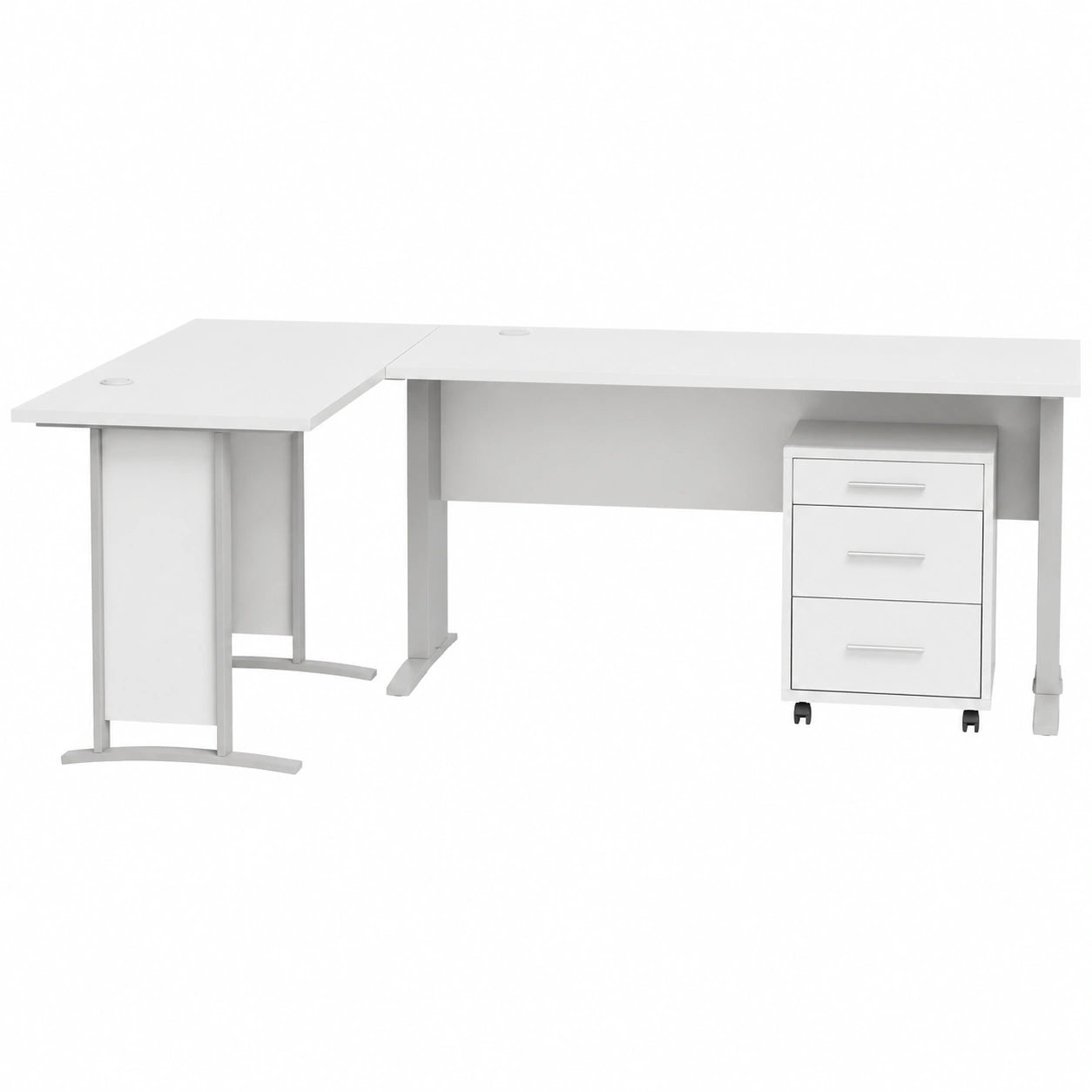 Moderner Eckschreibtisch Weiß mit Rollcontainer, 220x170 cm