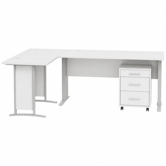 Moderner Eckschreibtisch Weiß mit Rollcontainer, 220x170 cm