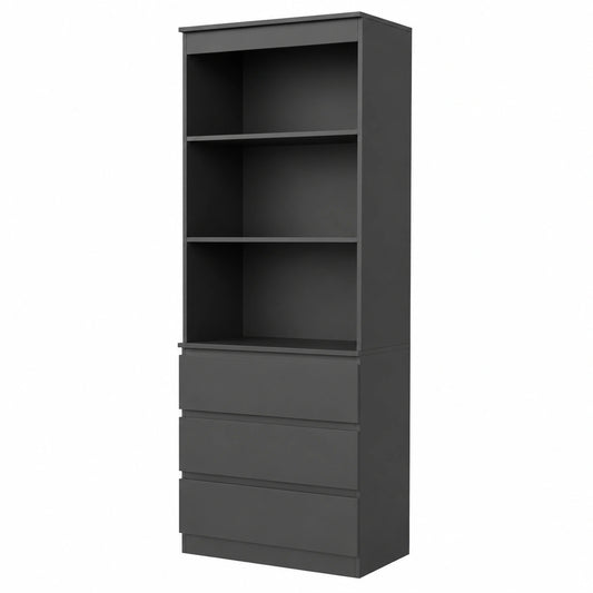 Garvis Hochregal mit 3 Schubladen & Fächern, 180 cm, Kippsicherung, platzsparend, schwarz matt
